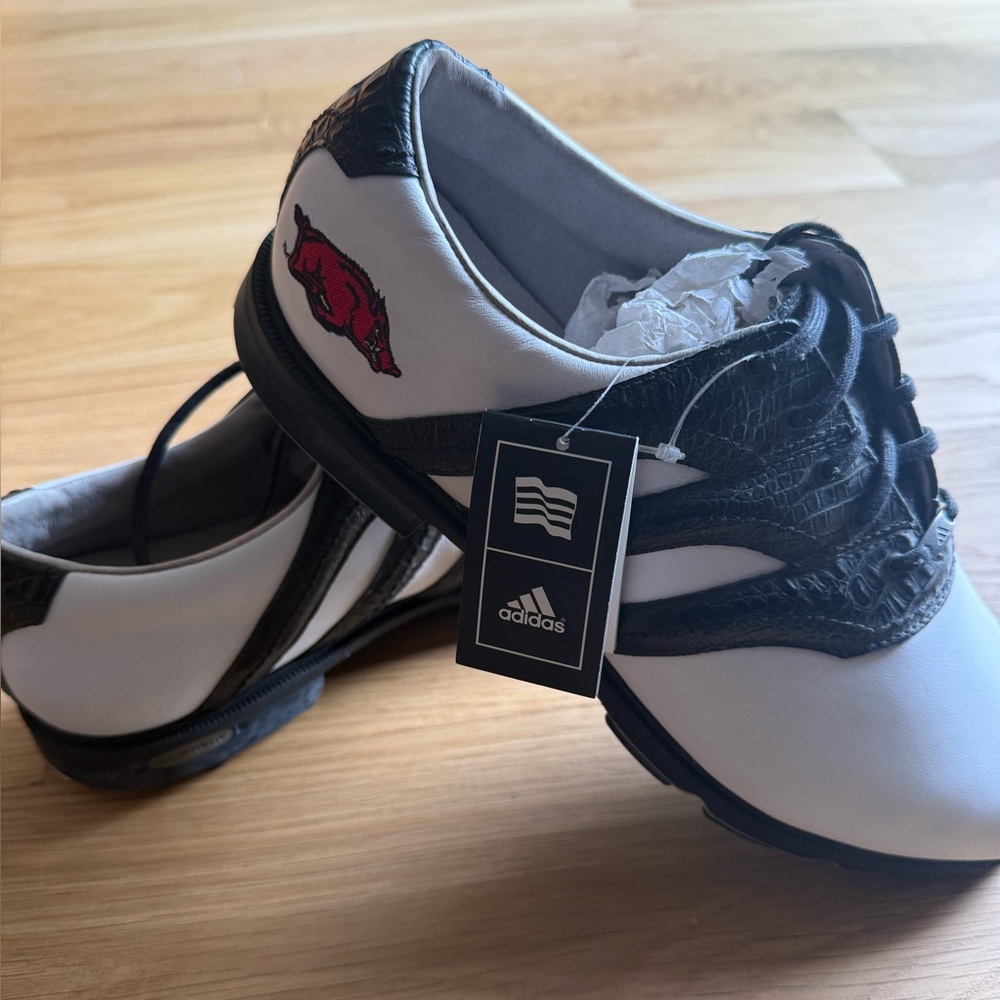 Razorback Adidas Black and White Gator Leather Golf Shoes